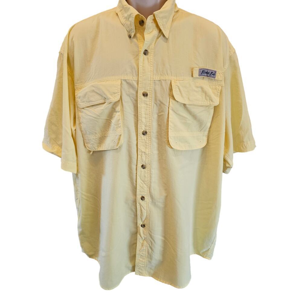 Bimini bay XL yellow vented fishing button up short sleeve shirt Lightweight ^